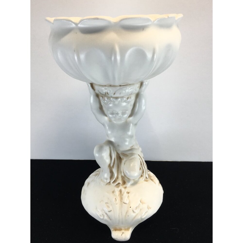 Vtg Inarco Japan Pedestal Planter Vase Cherub Holding Bowl White E-786/Q 7''